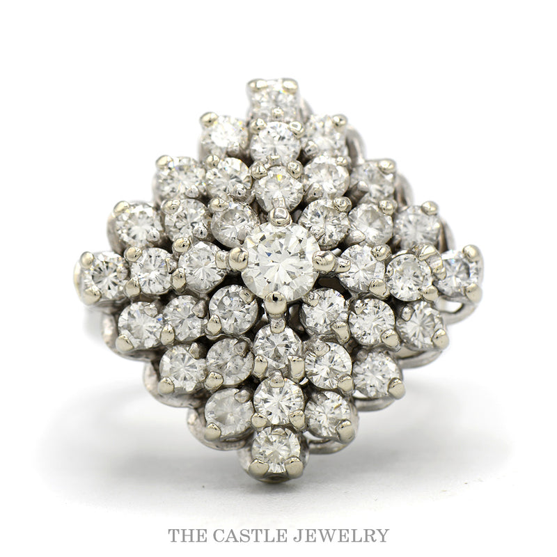 14k white gold 2.50ctw diamond cluster cocktail ring — top view