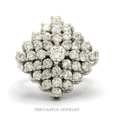14k white gold 2.50ctw diamond cluster cocktail ring — top view