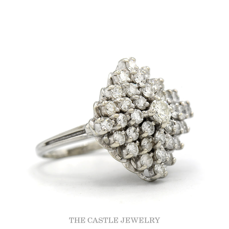 Side profile of the 14k white gold diamond cluster ring