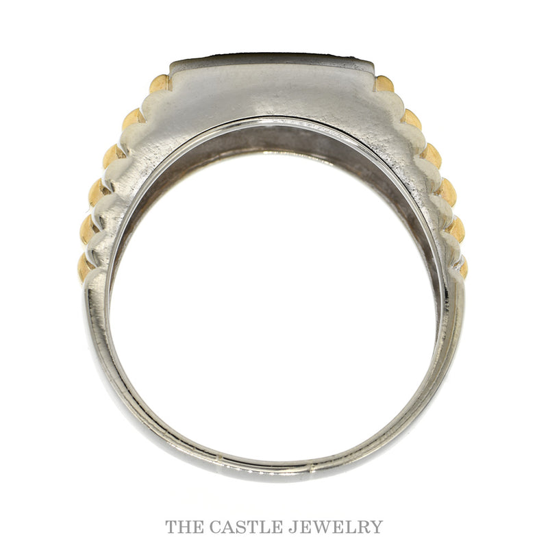 Front-facing view of the 14k two-tone diamond and onyx men's ring