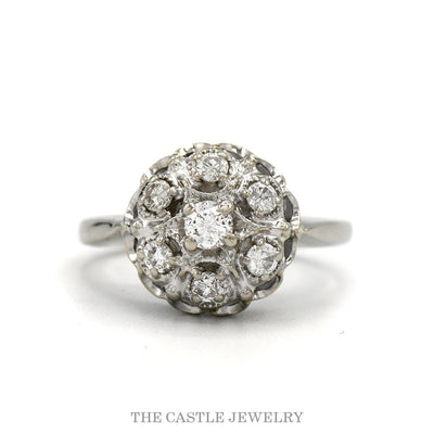 14k white gold 7 round diamond flower cluster ring — top view