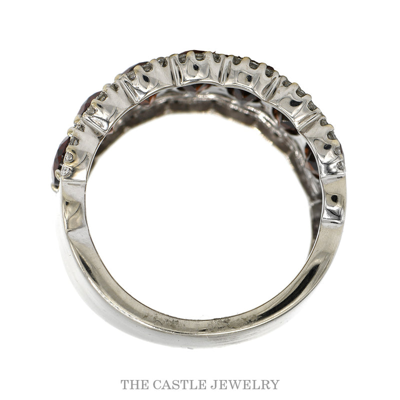 Front-facing view of the 14k white gold zircon and diamond band