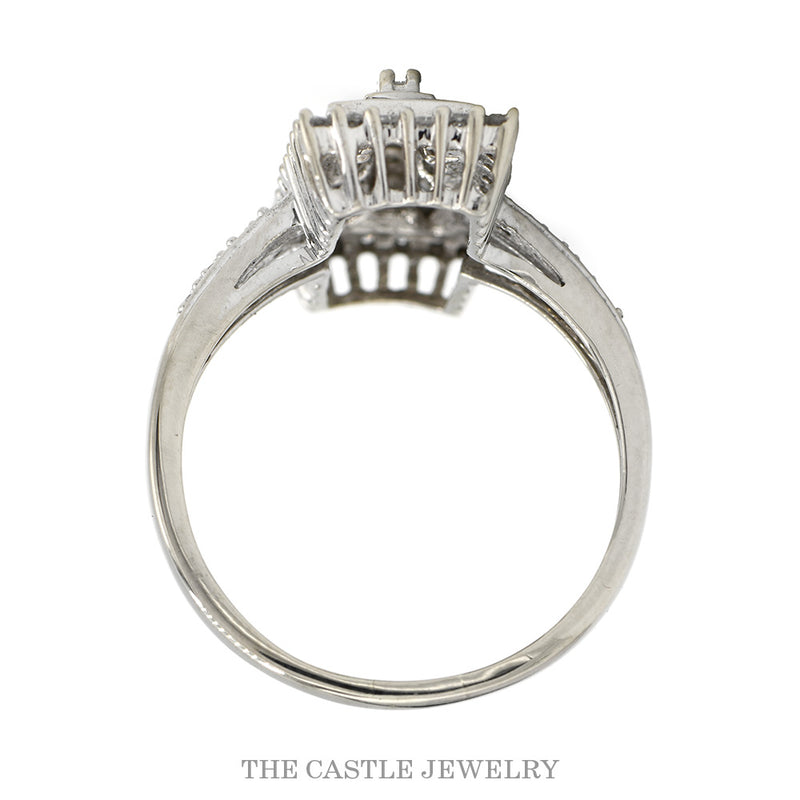 10K White Gold 1/2cttw Round Baguette Diamond Cluster Rectangle Halo Ring