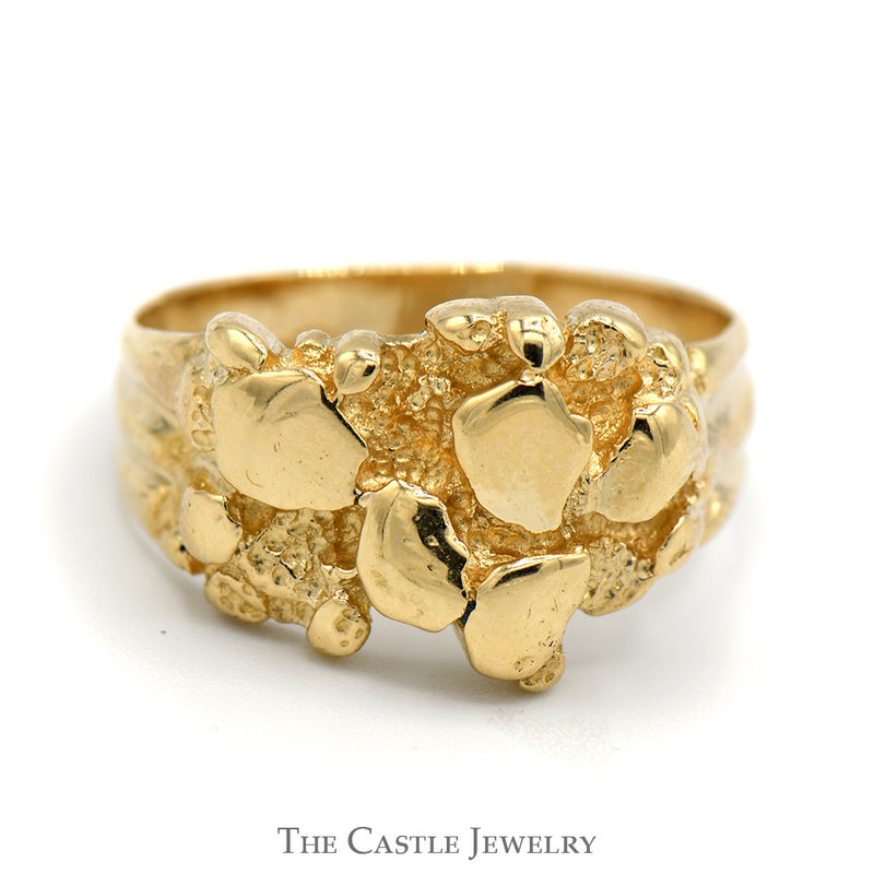 14K Yellow Gold Nugget Men's Ring - Size 9.5