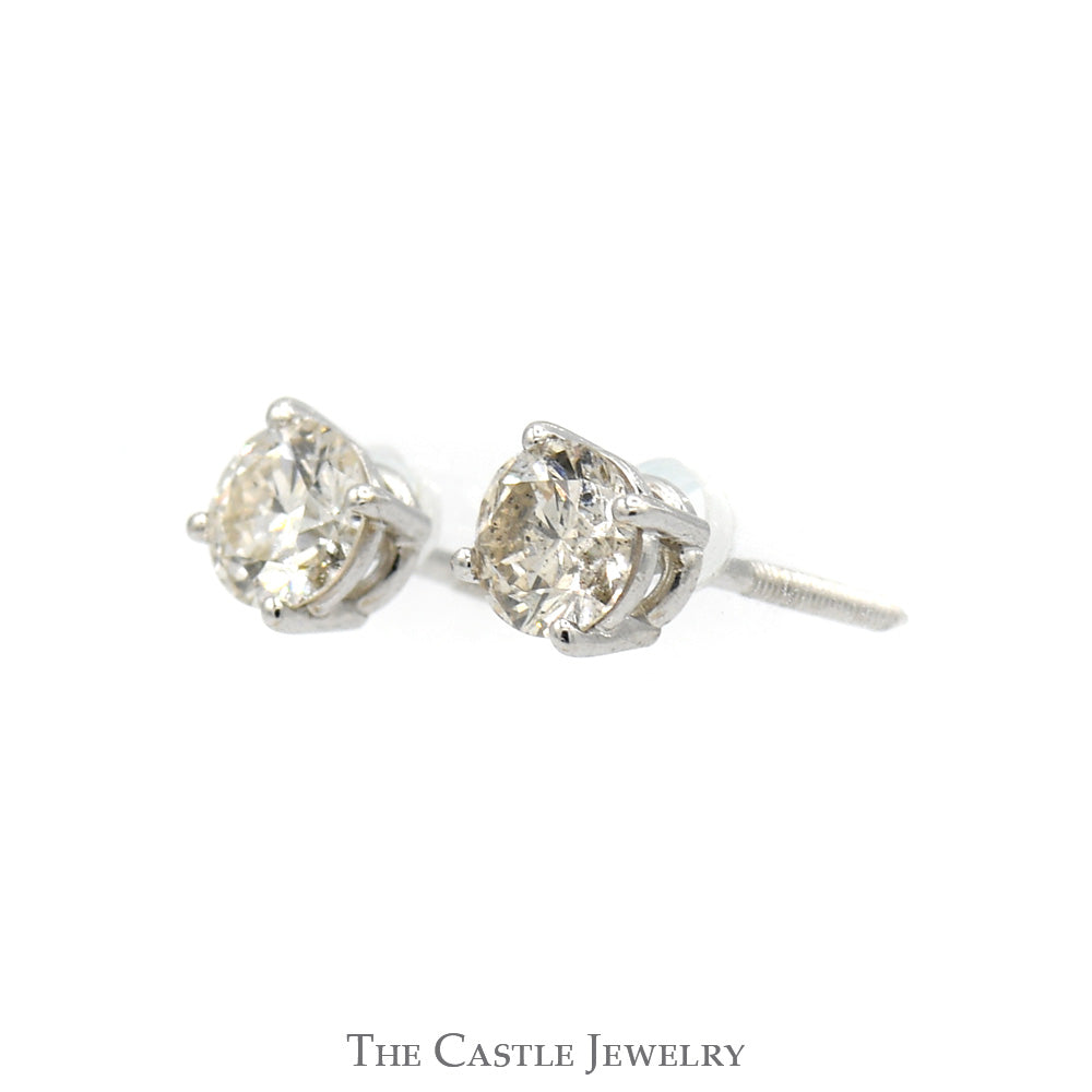 1Cttw Round Diamond Stud Earrings with La Pousette Backs in 14K White Gold