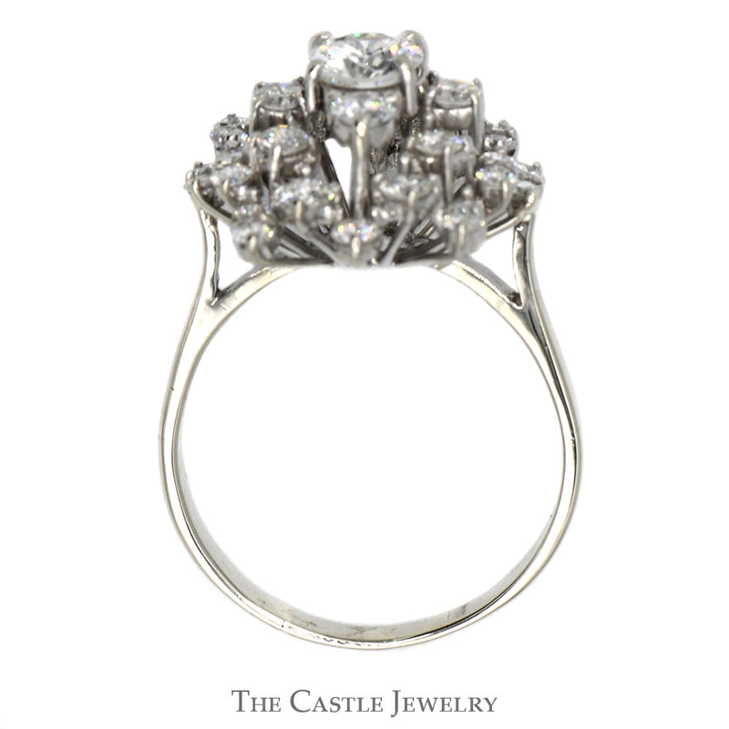 Diamond Snowflake Cluster Cocktail Ring in 18k White Gold