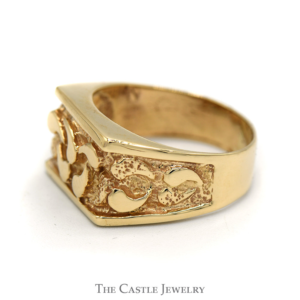 Men's Royal Flush Poker Ring - 10k Yellow Gold Lucky Nugget Band With Hearts Card Hand, Gambling Casino Jewelry