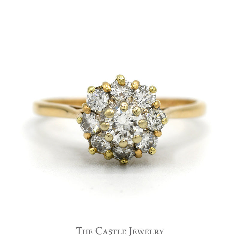 3/4cttw 9 Round Diamond Flower Cluster Ring in 14k Yellow Gold
