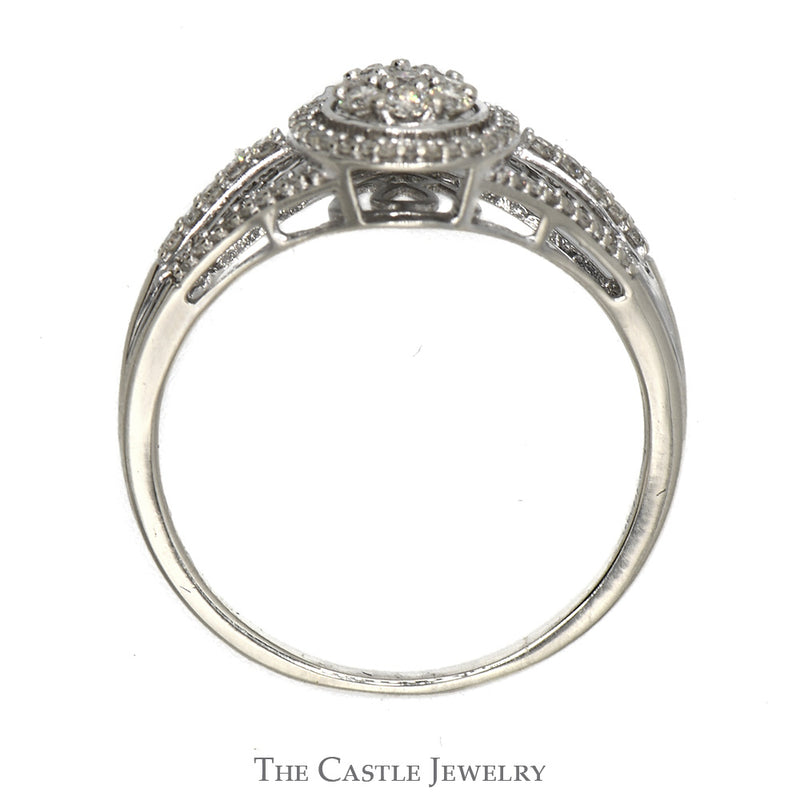 Pear Shaped Diamond Cluster Ring with Diamond Halo and Accented Split Shank Sides in 10k White Gold