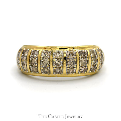 Multi-Column 1cttw Diamond Cluster Band in 10k Yellow Gold