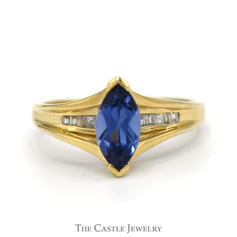 Marquise Cut Tanzanite Ring with Channel Set Diamond Accents in 10k Yellow Gold