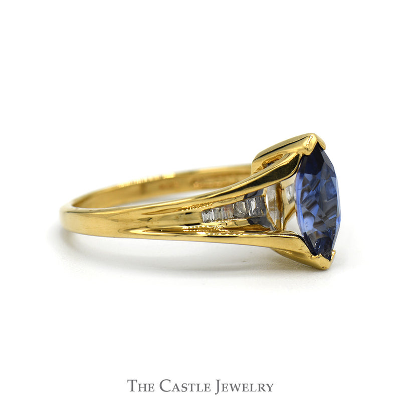 Marquise Cut Tanzanite Ring with Channel Set Diamond Accents in 10k Yellow Gold