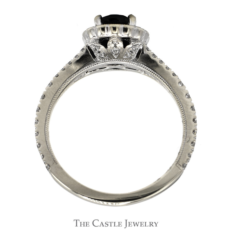 Neil Lane Designer Pear Cut Sapphire Ring with Diamond Halo and Accented Sides in 14k White Gold