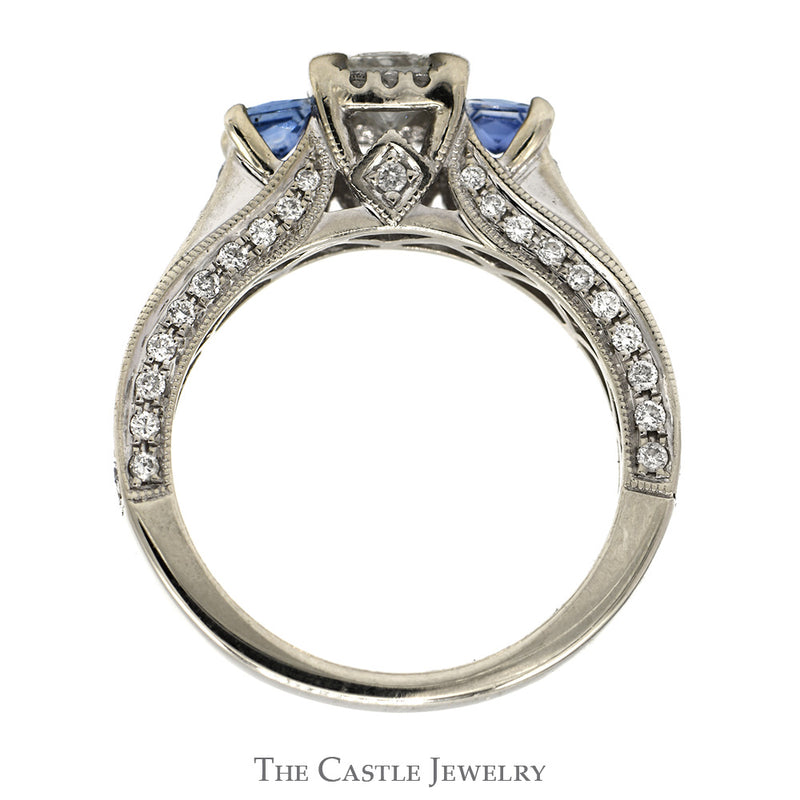 1.15cttw Princess Cut Diamond Neil Lane Designer Bridal Set with Sapphire Accents and Matching Band in 14k White Gold
