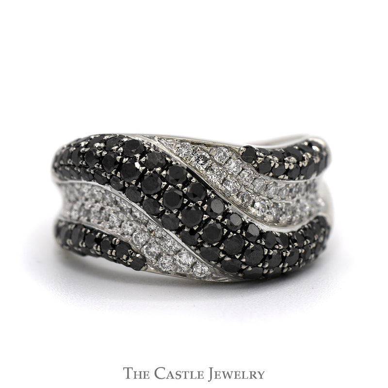 Wavy Black & White 2cttw Diamond Cluster Band in 14k White Gold