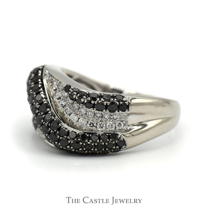 Wavy Black & White 2cttw Diamond Cluster Band in 14k White Gold