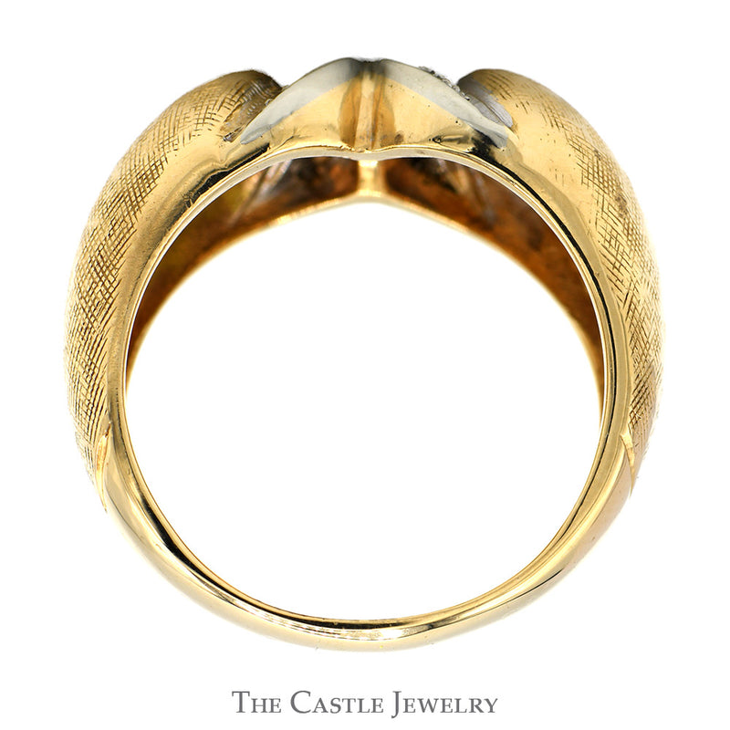 "X" Designed Dome Ring with Diamond Accents in 14k Yellow Gold