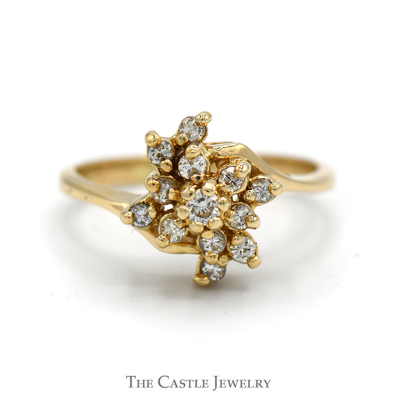 1/4cttw Diamond Starburst Cluster Ring in 14k Yellow Gold