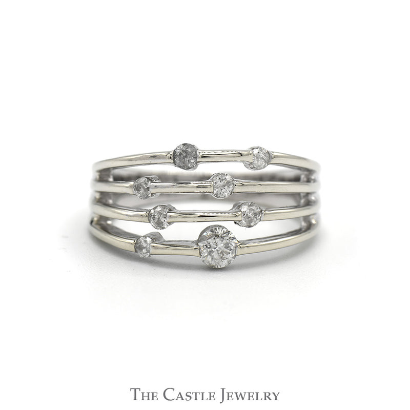 Open Multi-Row Diamond Cluster Band in 14k White Gold