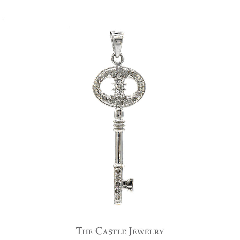 Illusion Set Diamond Accented Key Pendant in 10k White Gold