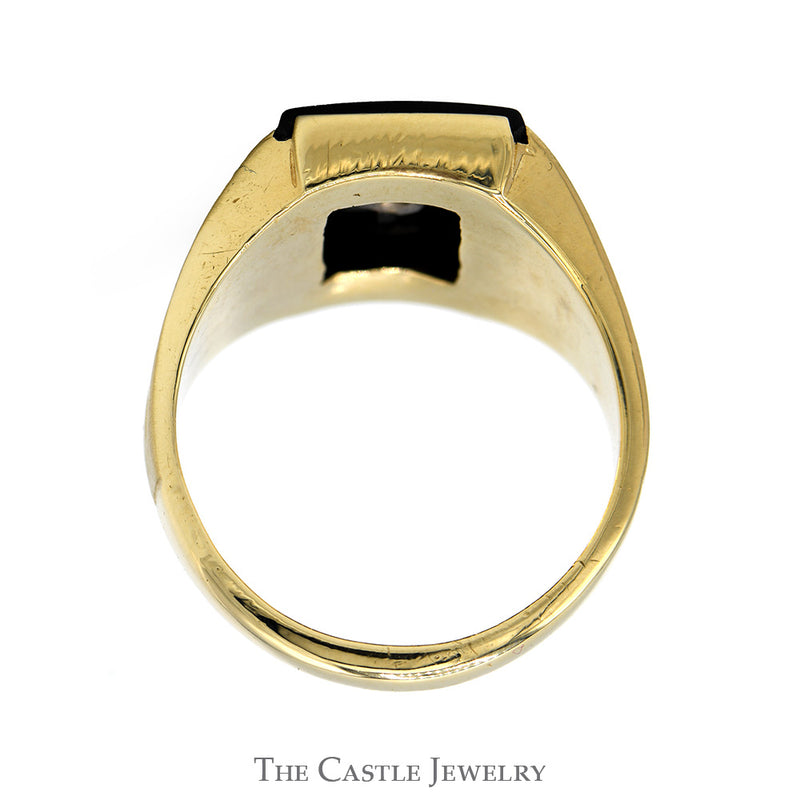 Rectangular Black Onyx Ring with Diamond Accent and Grooved Sides in 10k Yellow Gold