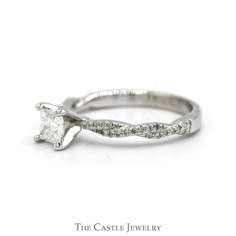 Princess Cut Diamond Engagement Ring with Diamond Accented Twisted Sides in 14k White Gold