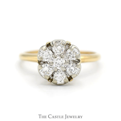 7 Round 3/4cttw Diamond Cluster Ring in 14k Yellow Gold