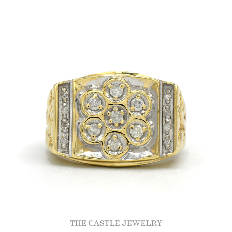 10k yellow gold men's seven diamond cluster nugget ring — top view