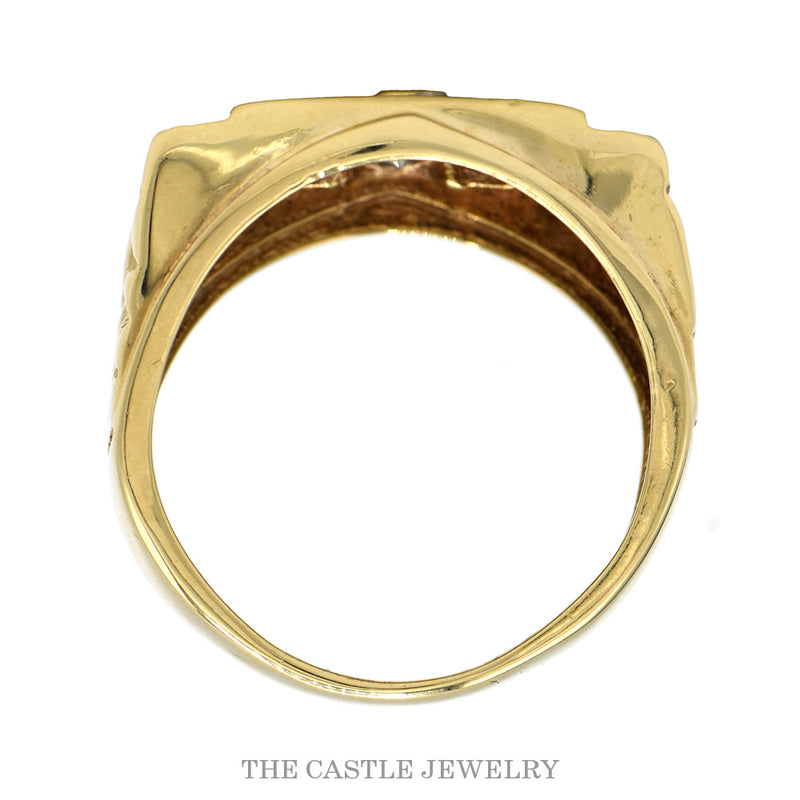 Front-facing view of the 10k yellow gold men's diamond ring