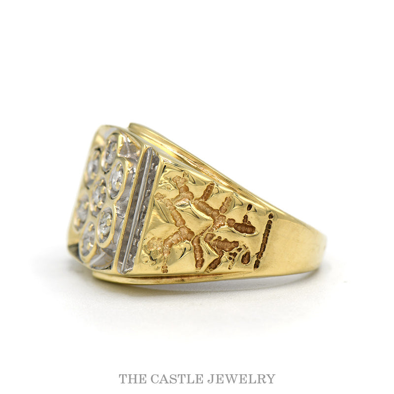 Side profile of the 10k yellow gold diamond cluster nugget ring