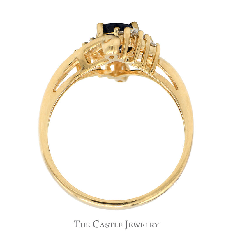 Oval Cut Sapphire Ring with Diamond Accents in 14k Yellow Gold Bypass Mounting
