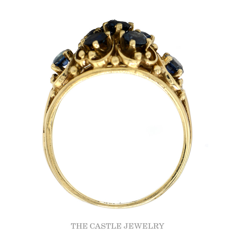 14K Yellow Gold Sapphire Vintage Cluster Floral Ring