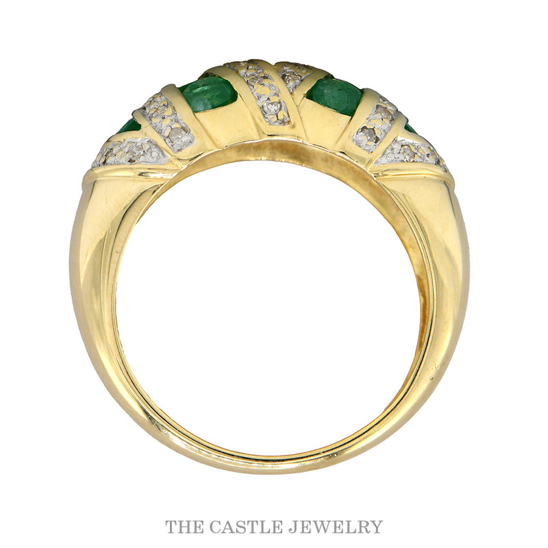 14K Yellow Gold Emerald and Diamond Dome Statement Ring