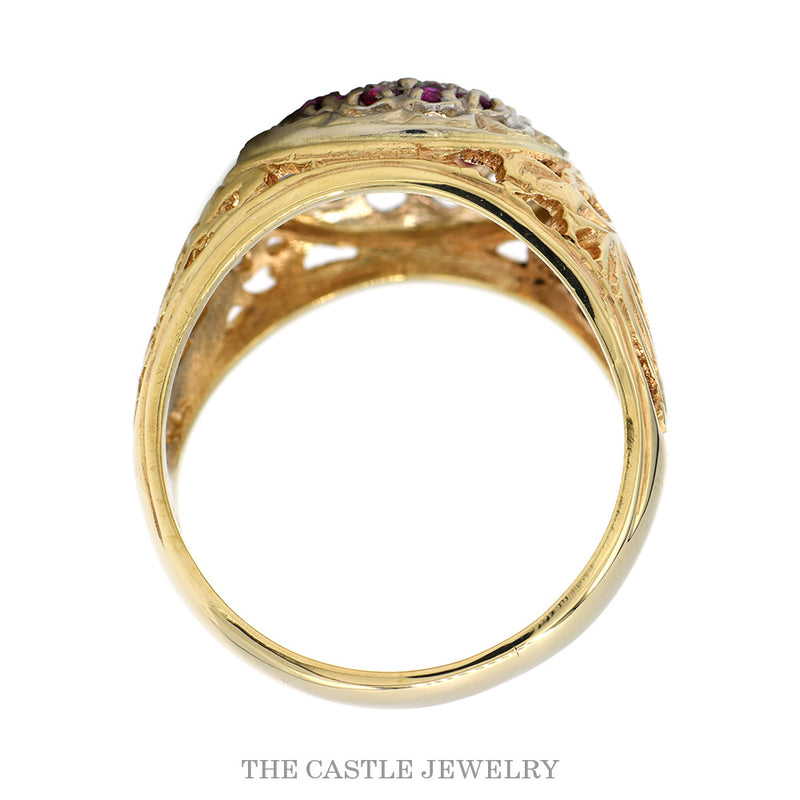 Front-facing view of the 14k yellow gold Kentucky cluster ring