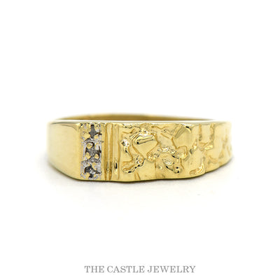 Nugget Style Ring with Illusion Set Diamond Accents in 10k Yellow Gold