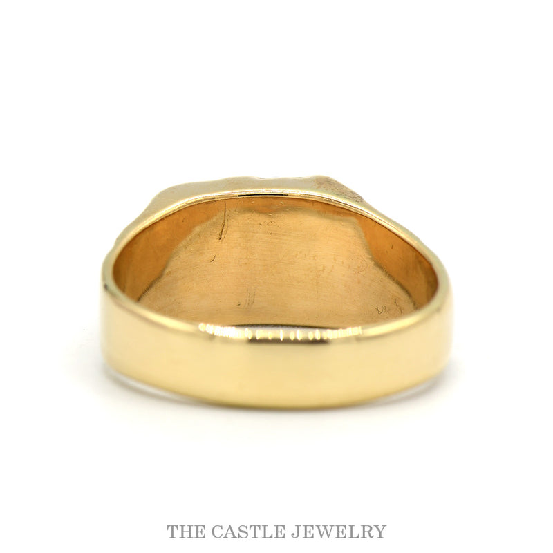 Men's Oval Lindy Star Ring with Diamond Accents and Checkered Textured Sides in 14k Yellow Gold