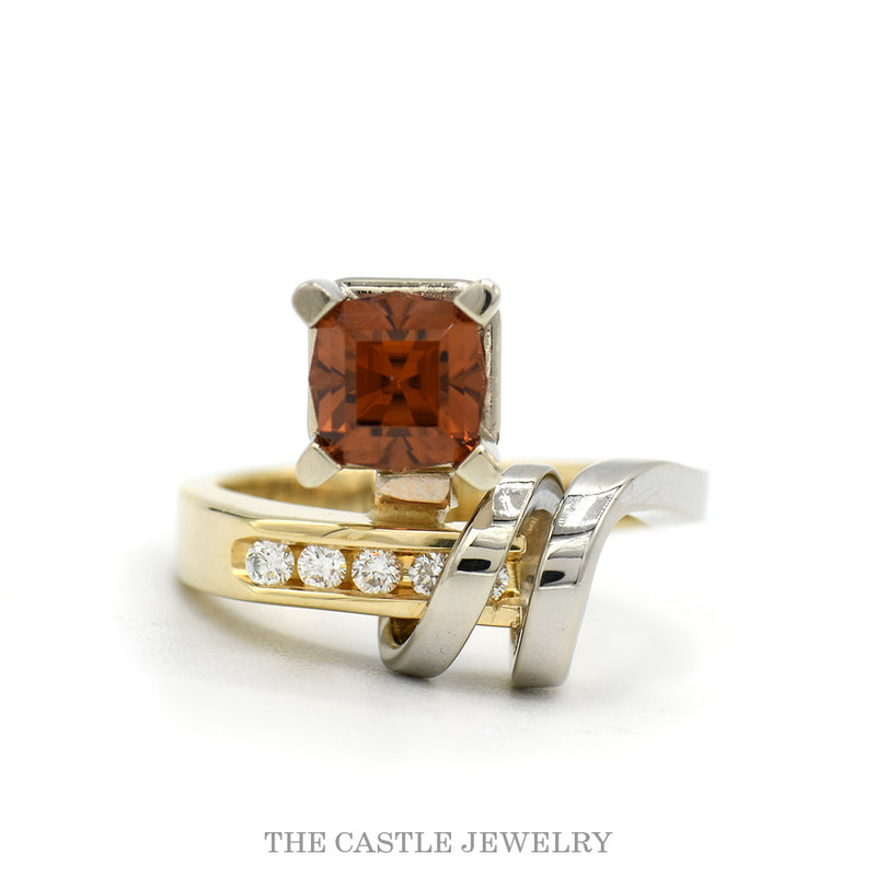 14k yellow gold princess-cut citrine freeform ring — top view