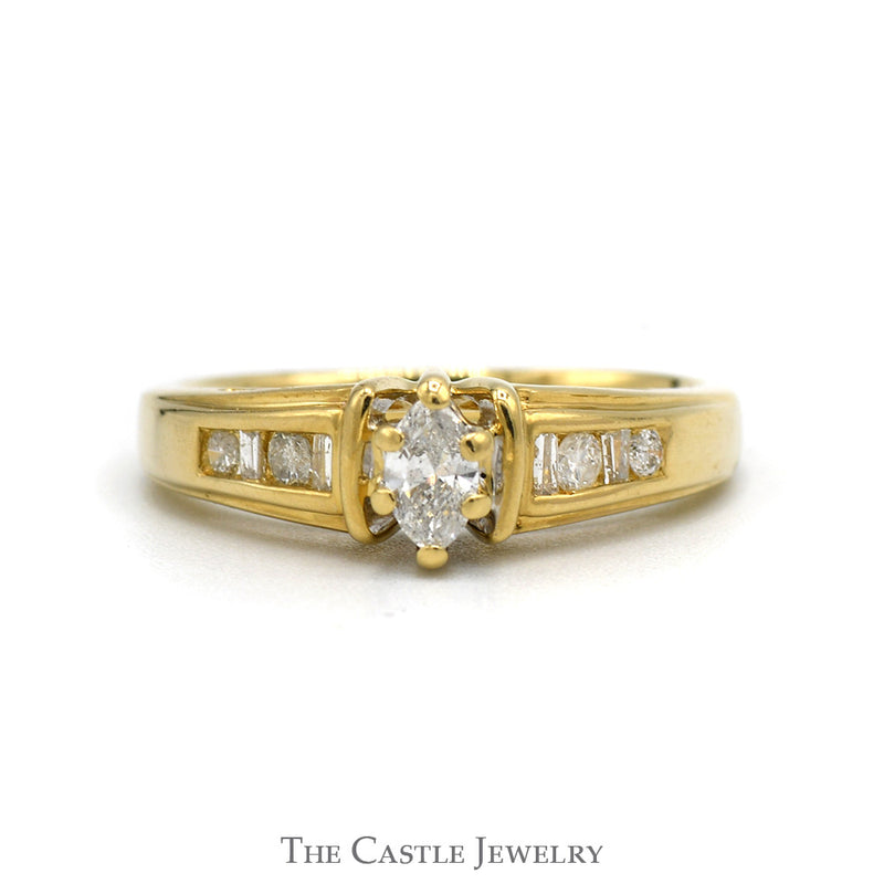 Marquise Diamond Engagement Ring .20CT With .30CTTW Channel-Set Baguette Cut Diamonds In 14KT Yellow Gold