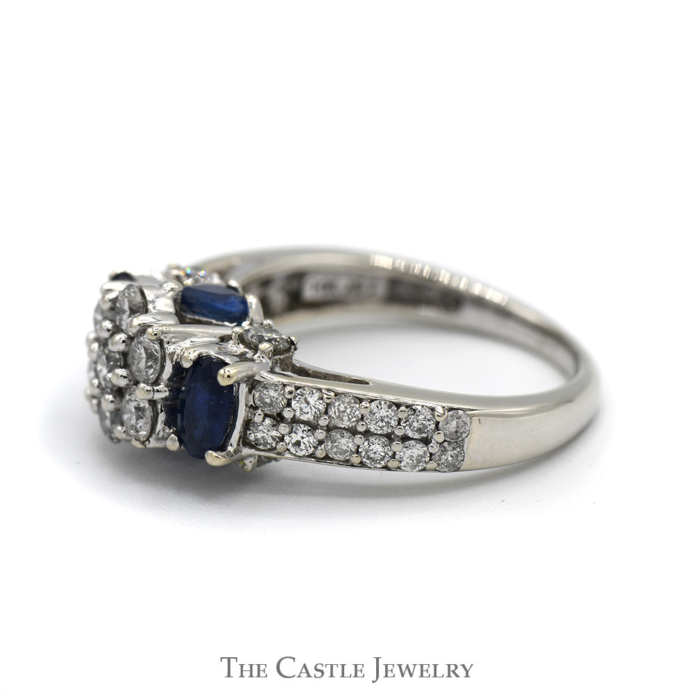 1cttw Diamond Flower Cluster Engagement Ring with Sapphire & Diamond Accents in 10k White Gold