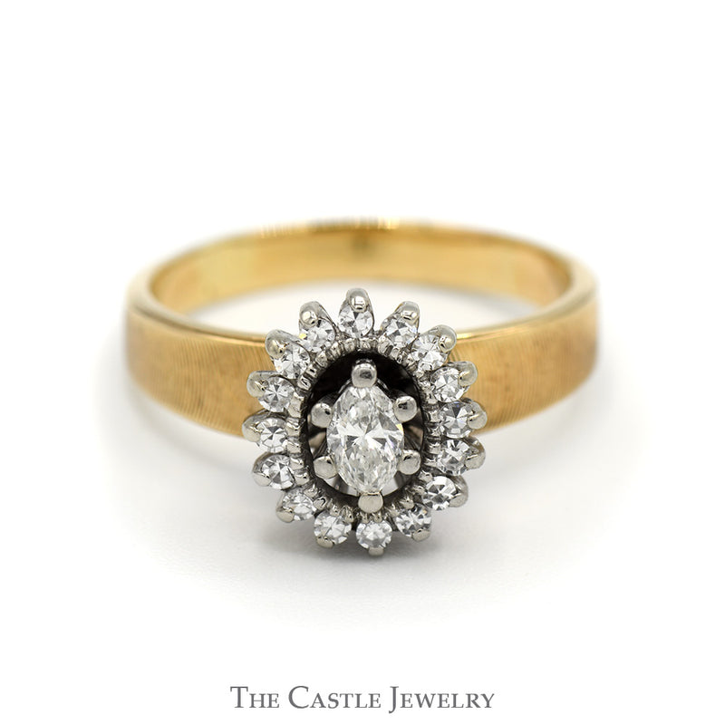 Marquise Diamond Solitaire with Oval Shaped Diamond Halo in 10k Yellow Gold