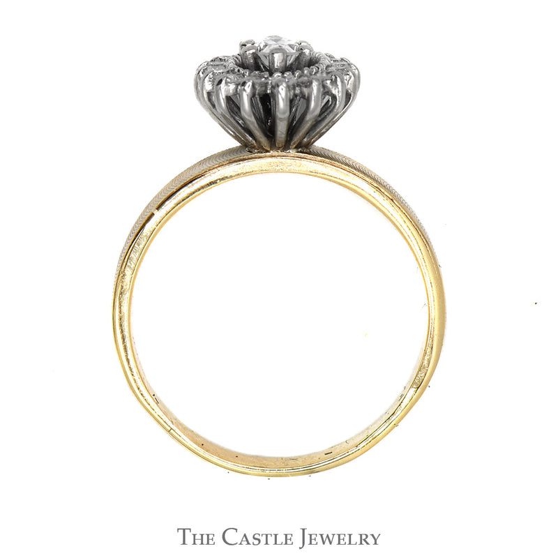 Marquise Diamond Solitaire with Oval Shaped Diamond Halo in 10k Yellow Gold