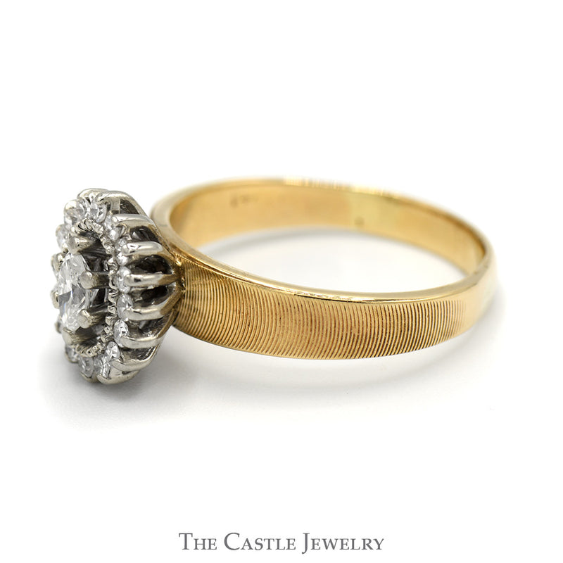 Marquise Diamond Solitaire with Oval Shaped Diamond Halo in 10k Yellow Gold