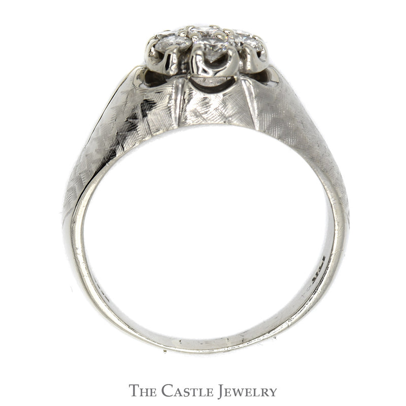 Men's 1cttw 7 Diamond Cluster Ring with Scalloped Mounting in 14k White Gold