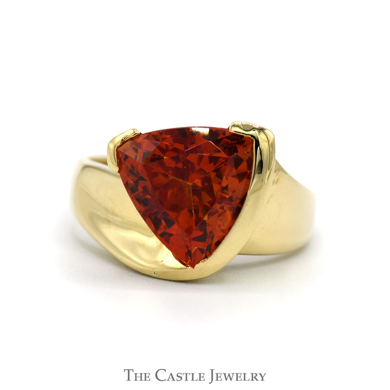 Trillion Cut Fire Opal Solitaire Ring in Polished Tapered 10k Yellow Gold Band
