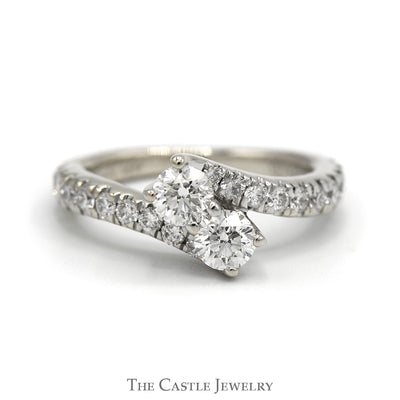 Ever Us Double Diamond Engagement Ring with Diamond Accented Bypass Sides in 14k White Gold