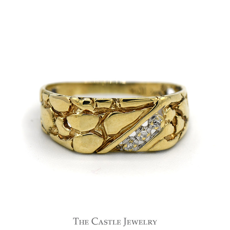 Nugget Designed Ring with Illusion Set Diamond Accents in 10k Yellow Gold