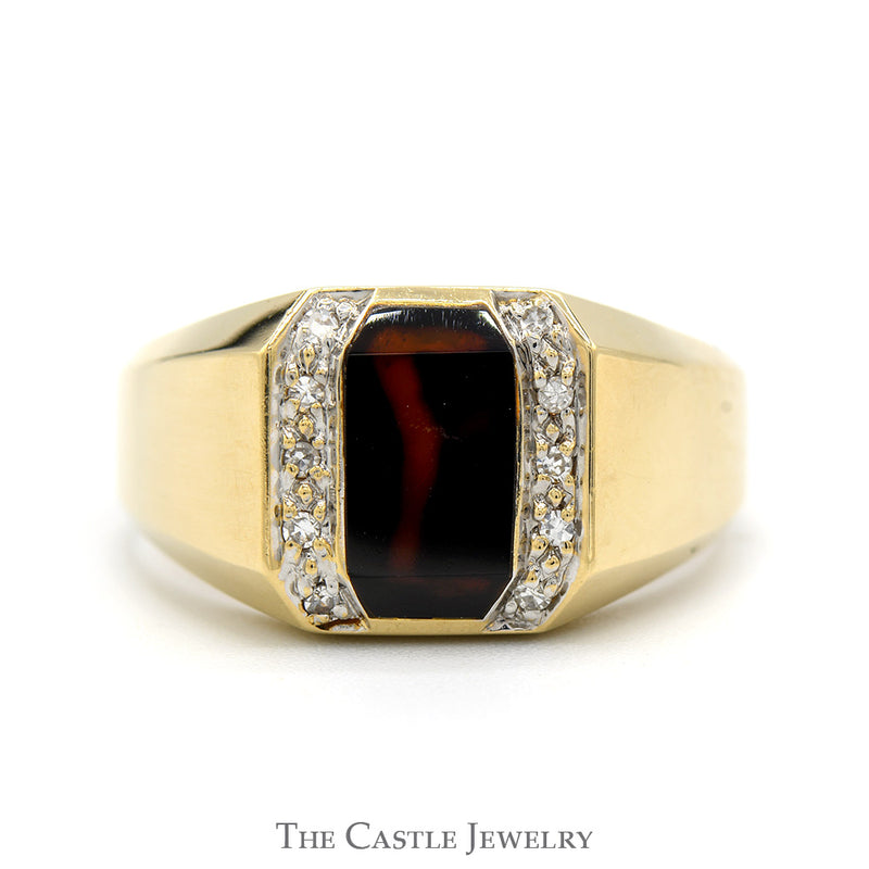 Men's Tiger's Eye Ring with Diamond Accents in 14k Yellow Gold