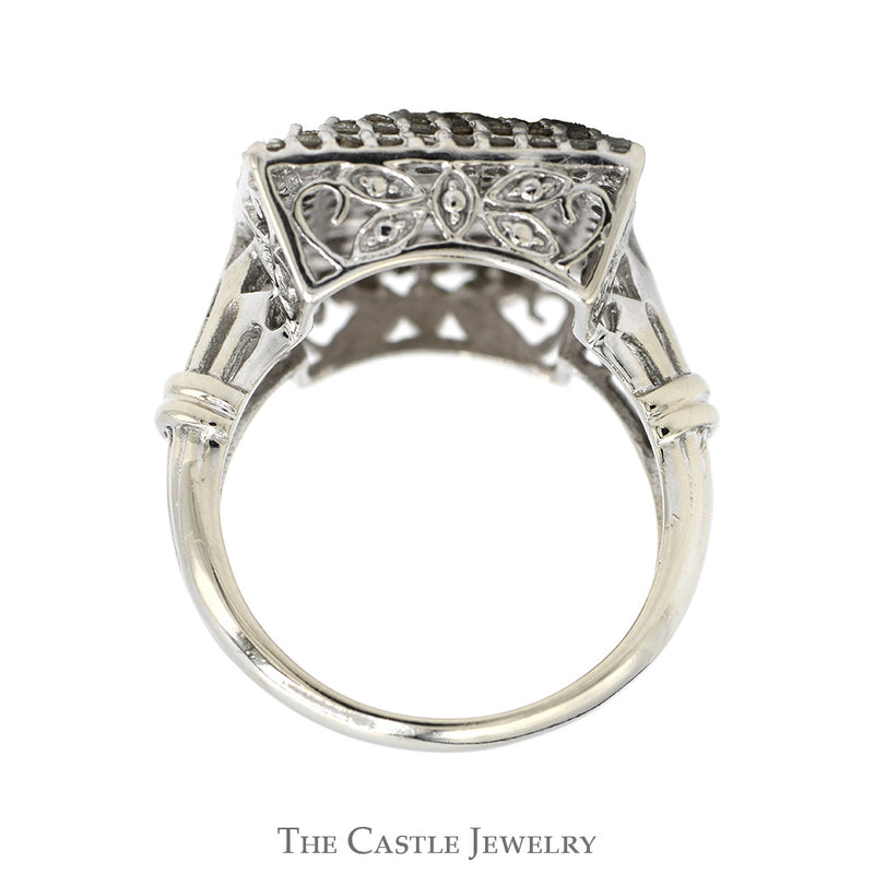 1cttw Square Shaped Diamond Cluster Ring with Bar Designed Sides in 14k White Gold