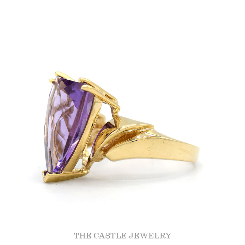 Side profile of the 10k yellow gold amethyst ring