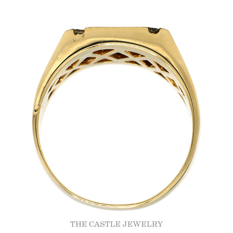Rectangular Split Onyx and Opal Inlay Ring with Channel Set Diamond Accents in 14k Yellow Gold